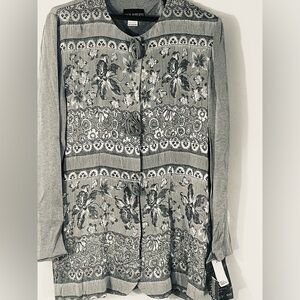 Vintage 90s John Roberts Floral Tapestry Topper Blouse USA NWT Grey 13/14